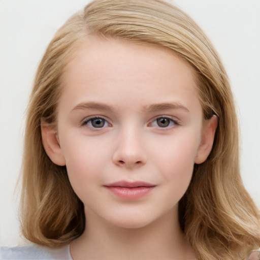 Neutral white child female with medium  brown hair and grey eyes