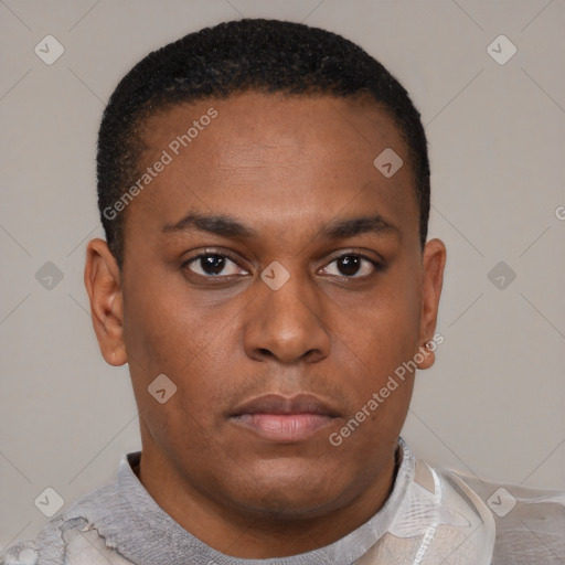 Neutral latino young-adult male with short  brown hair and brown eyes