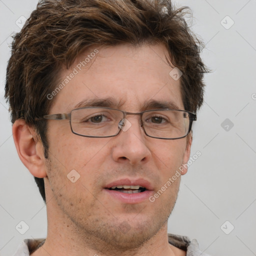 Neutral white adult male with short  brown hair and brown eyes