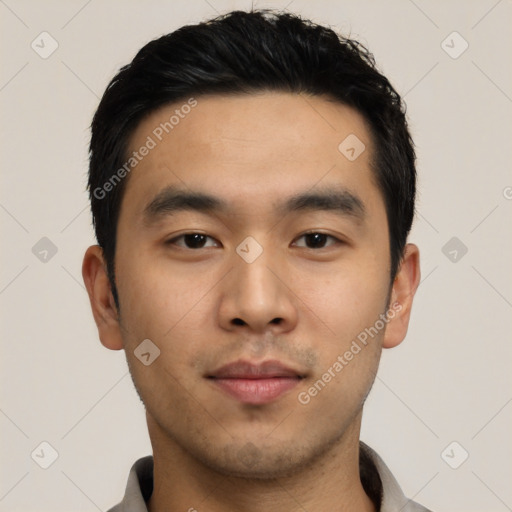 Neutral asian young-adult male with short  black hair and brown eyes