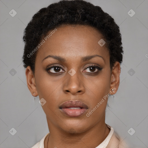 Neutral black young-adult female with short  brown hair and brown eyes