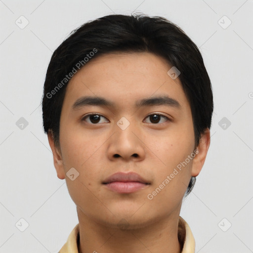 Neutral asian young-adult male with short  black hair and brown eyes