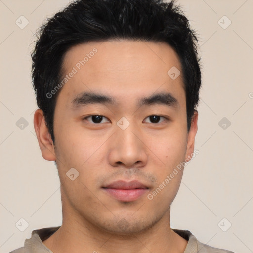 Neutral asian young-adult male with short  black hair and brown eyes