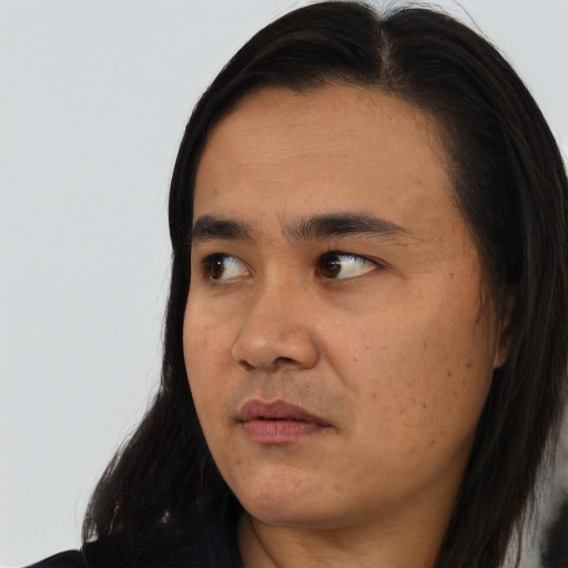 Neutral black young-adult male with long  black hair and brown eyes