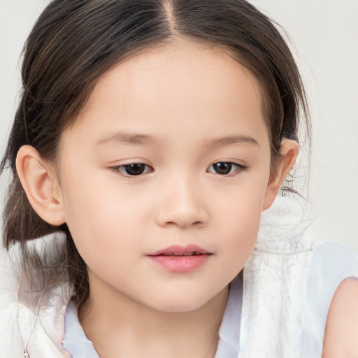 Neutral white child female with medium  brown hair and brown eyes