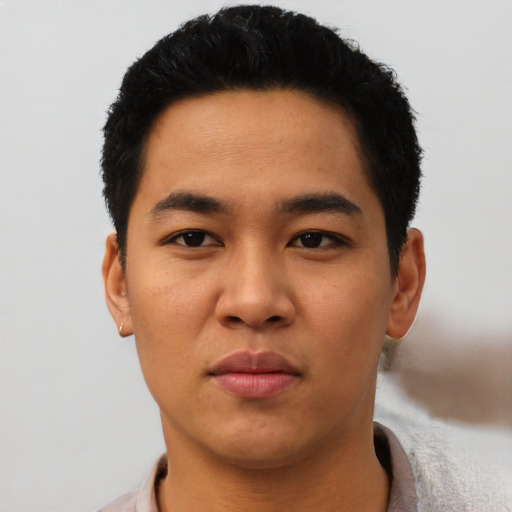 Neutral asian young-adult male with short  black hair and brown eyes