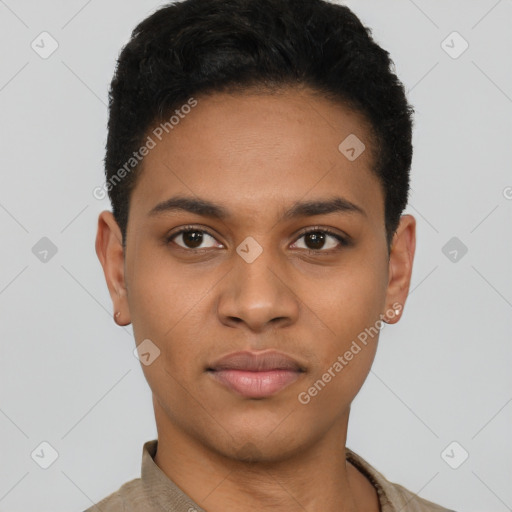 Neutral latino young-adult male with short  brown hair and brown eyes