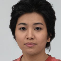 Neutral asian young-adult female with medium  black hair and brown eyes