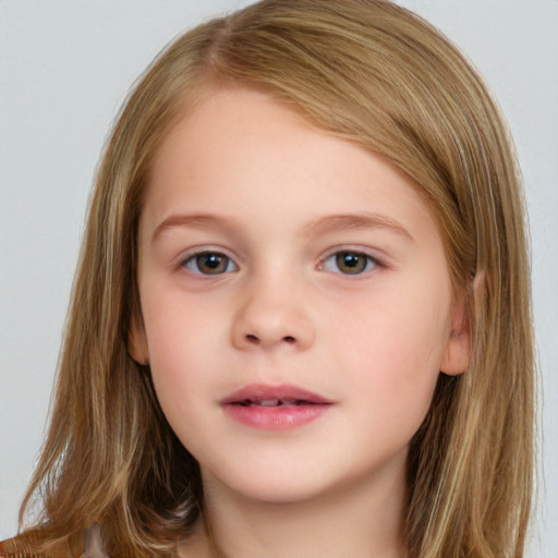 Neutral white child female with long  brown hair and brown eyes