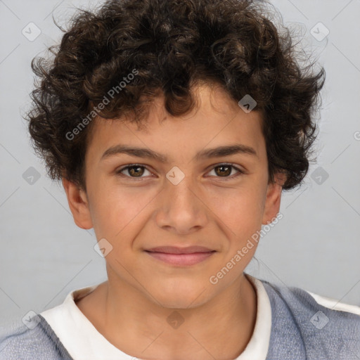 Joyful white child male with short  brown hair and brown eyes