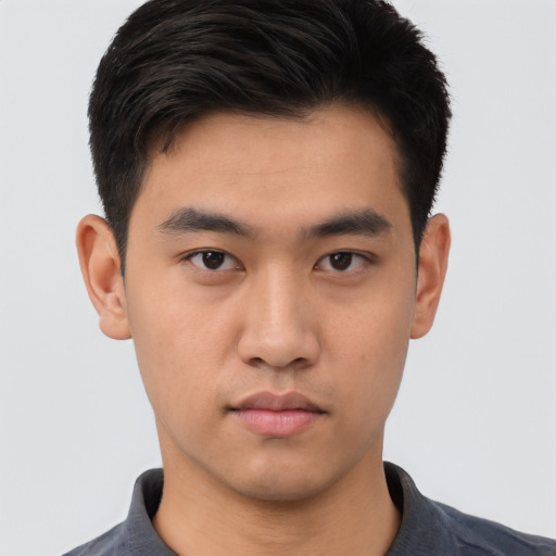 Neutral asian young-adult male with short  black hair and brown eyes