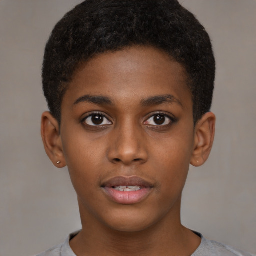 Neutral black young-adult female with short  brown hair and brown eyes