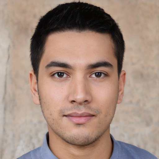 Neutral asian young-adult male with short  black hair and brown eyes