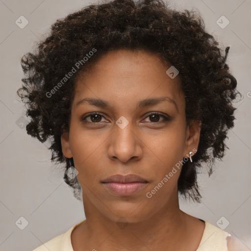 Neutral black young-adult female with short  brown hair and brown eyes