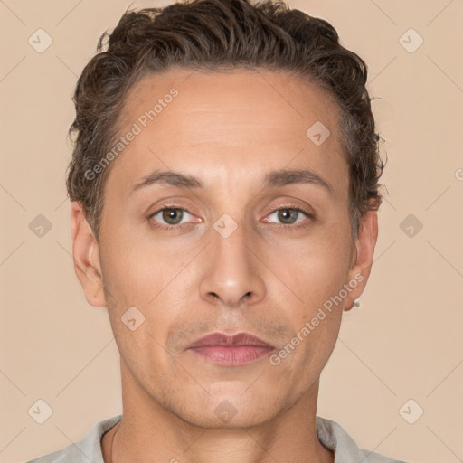 Neutral white adult male with short  brown hair and brown eyes