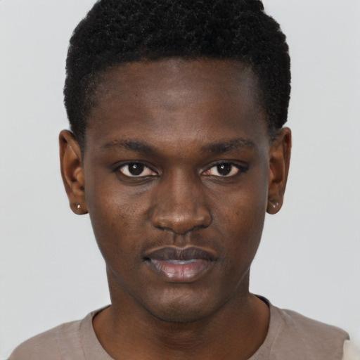 Neutral black young-adult male with short  brown hair and brown eyes