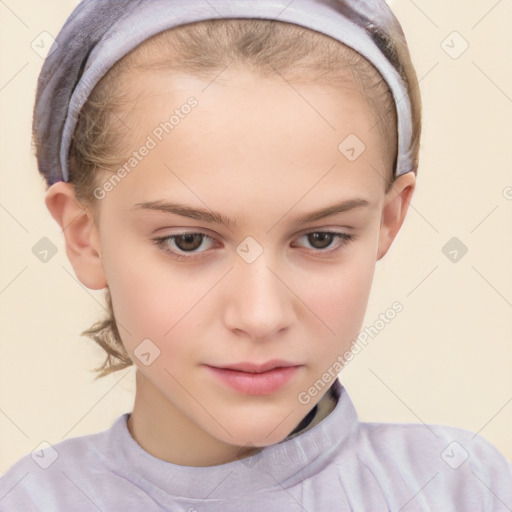 Joyful white child female with short  brown hair and brown eyes