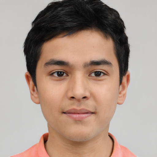 Neutral asian young-adult male with short  black hair and brown eyes