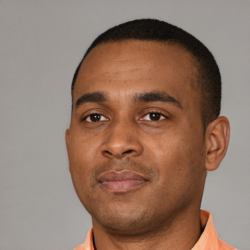 Neutral black young-adult male with short  brown hair and brown eyes
