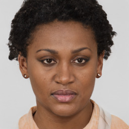 Neutral black young-adult female with short  brown hair and brown eyes