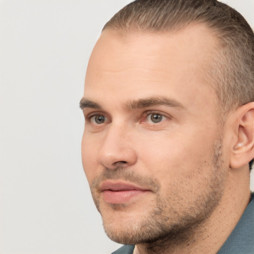 Neutral white adult male with short  brown hair and brown eyes