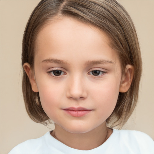 Neutral white child female with medium  brown hair and brown eyes