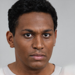 Neutral black young-adult male with short  brown hair and brown eyes