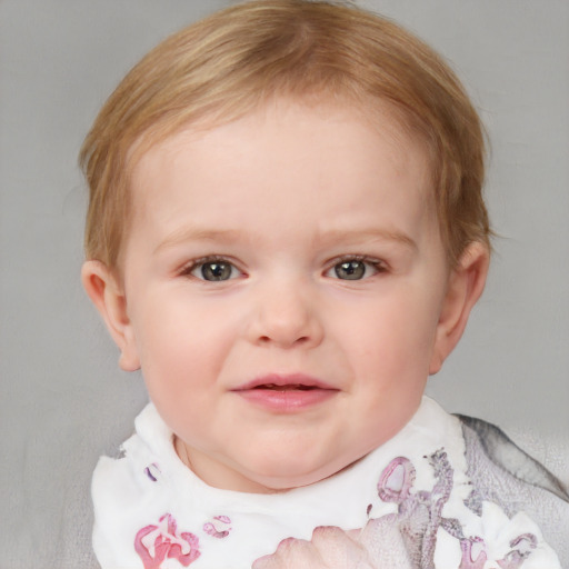 Neutral white child female with short  brown hair and blue eyes