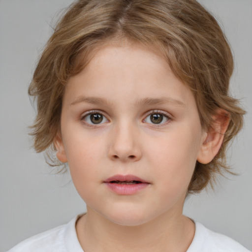 Neutral white child female with medium  brown hair and brown eyes