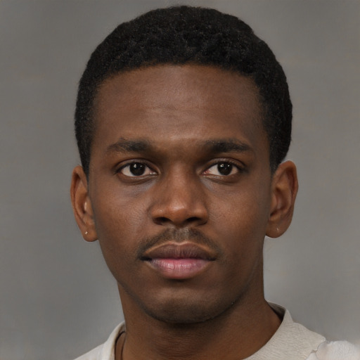 Neutral black young-adult male with short  brown hair and brown eyes