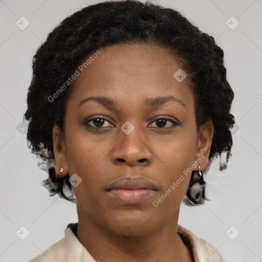 Neutral black young-adult female with short  brown hair and brown eyes