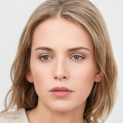 Neutral white young-adult female with medium  brown hair and blue eyes