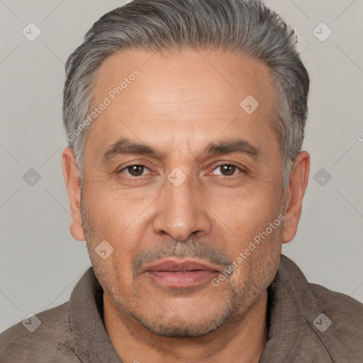 Neutral white adult male with short  brown hair and brown eyes