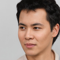 Neutral asian young-adult male with short  black hair and brown eyes