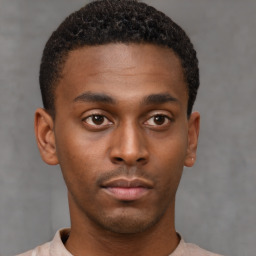 Neutral black young-adult male with short  brown hair and brown eyes