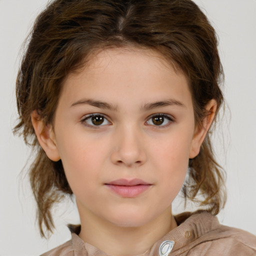 Neutral white child female with medium  brown hair and brown eyes