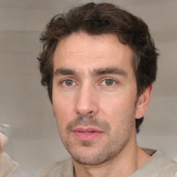 Neutral white adult male with short  brown hair and brown eyes