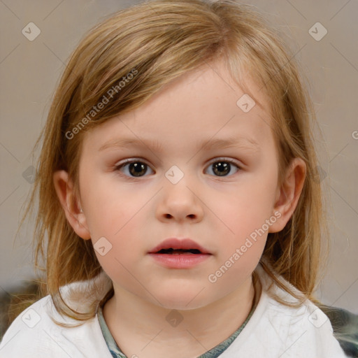 Neutral white child female with medium  brown hair and brown eyes