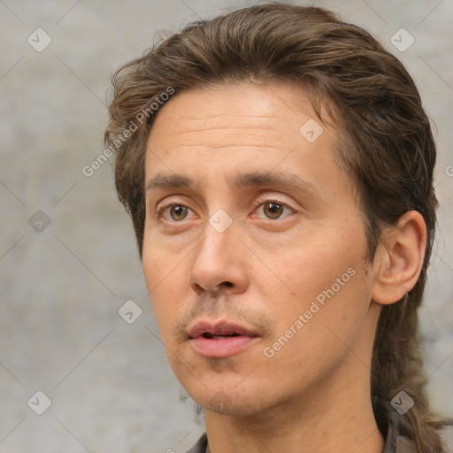 Neutral white adult male with medium  brown hair and brown eyes