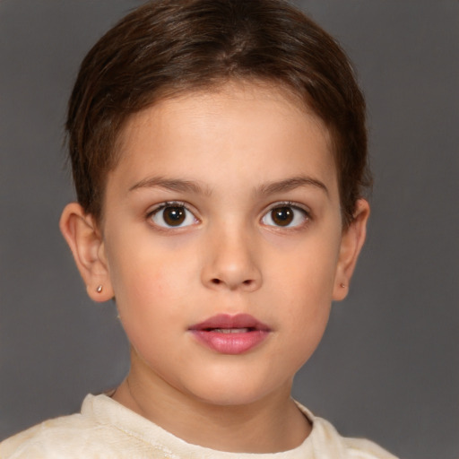 Neutral white child female with short  brown hair and brown eyes