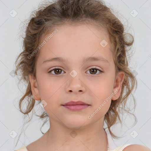 Neutral white child female with medium  brown hair and brown eyes