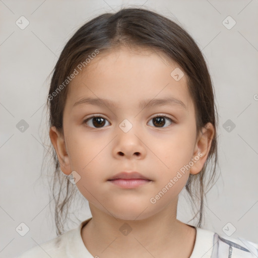 Neutral white child female with medium  brown hair and brown eyes