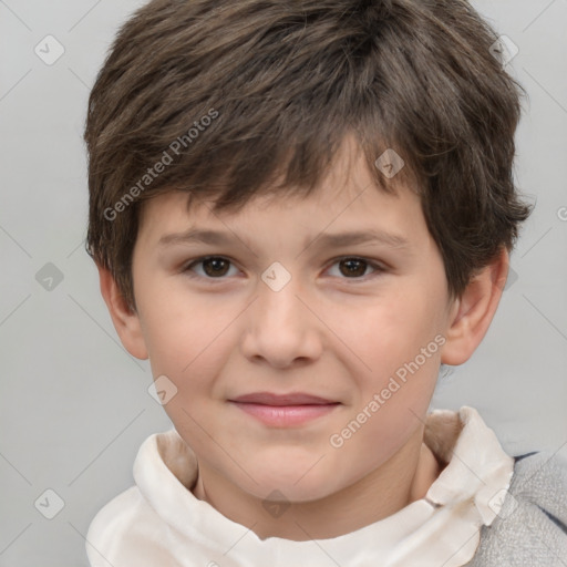 Joyful white child male with short  brown hair and brown eyes