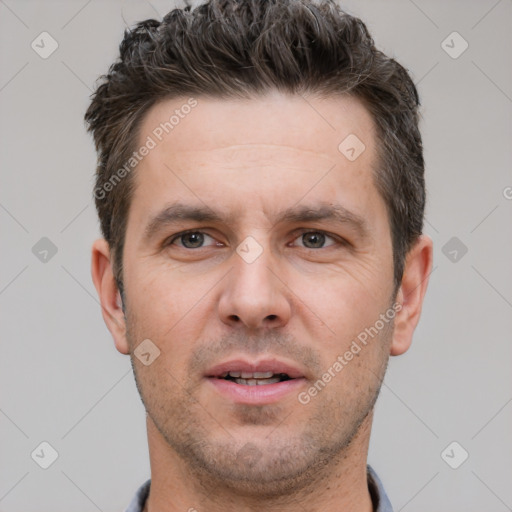 Neutral white adult male with short  brown hair and brown eyes