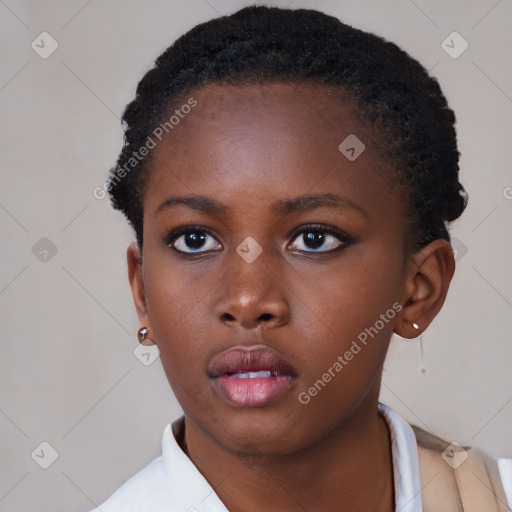 Neutral black young-adult female with short  brown hair and brown eyes