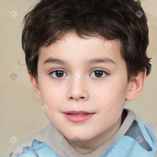 Joyful white child male with short  brown hair and brown eyes