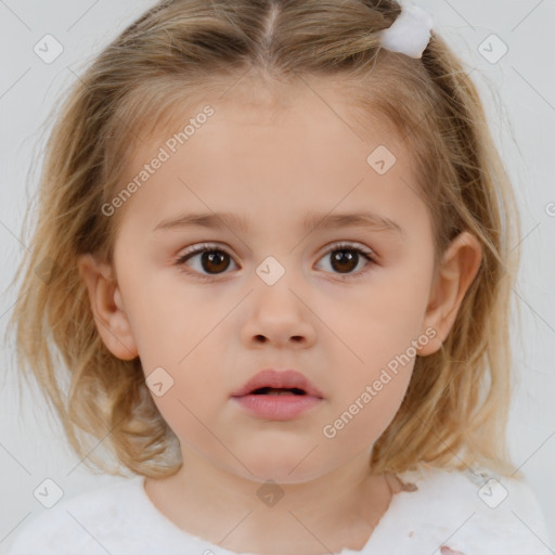 Neutral white child female with medium  brown hair and brown eyes