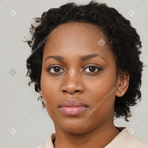 Neutral black young-adult female with medium  black hair and brown eyes