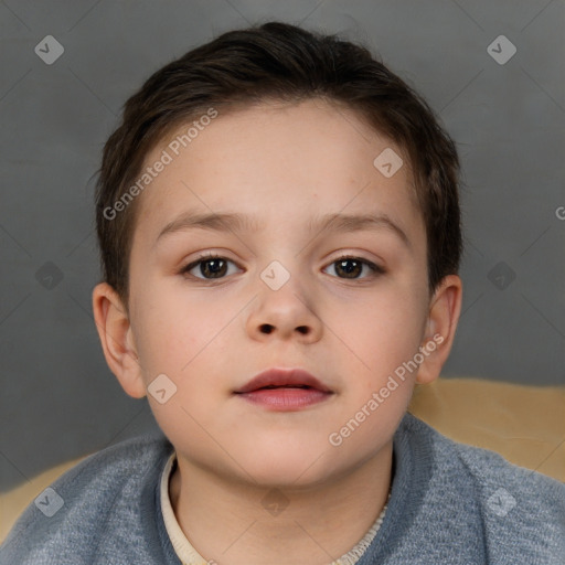 Neutral white child female with short  brown hair and brown eyes