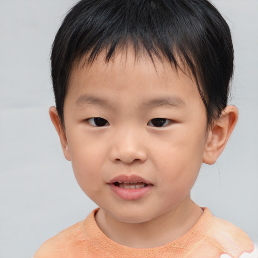 Neutral asian child male with short  brown hair and brown eyes